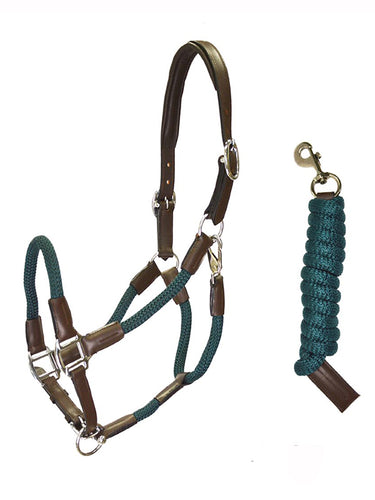 Capezza con lunghina in cuoio marrone/verde D·ISTINTO shop del cavallo