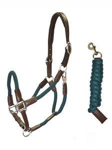 Capezza con lunghina in cuoio marrone/verde D·ISTINTO shop del cavallo