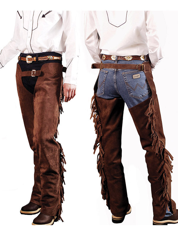 Chaps pelle scamosciata con frange
