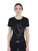 Carica l&#39;immagine nel visualizzatore di Gallery, T-shirt donna nera line horse Equestro shop del cavallo
