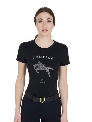 T-shirt donna nera jumping diamonds Equestro shop del cavallo