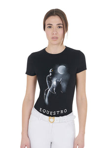 T-shirt da donna slim fit con stampa "raggio di luna" Equestro shop del cavallo