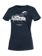 Carica l&#39;immagine nel visualizzatore di Gallery, T-shirt da donna con strass &quot;Cubby&quot; blu Equiline shop del cavallo
