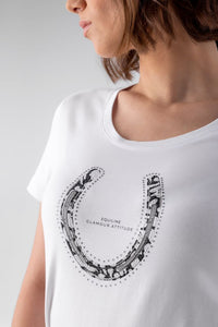 T-shirt da donna con strass "Gaiag Glamour" bianca Equiline shop del cavallo