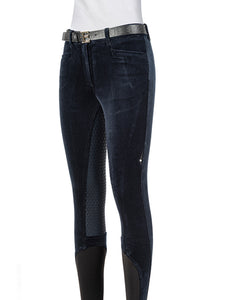 Pantaloni da donna blu effetto velluto full grip "Edinaef" Equiline shop del cavallo