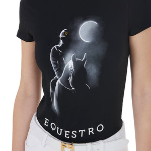 T-shirt da donna slim fit con stampa "raggio di luna" Equestro shop del cavallo