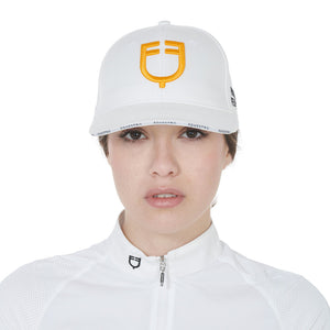 Cappellino da baseball bianco con logo giallo shop del cavallo