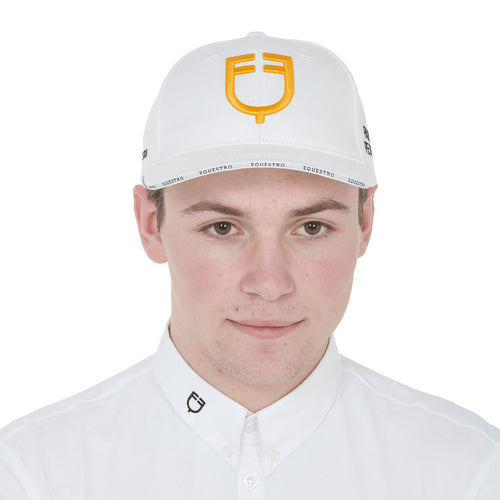 Cappellino da baseball bianco con logo giallo shop del cavallo