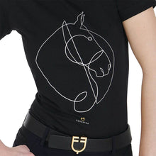 Load image into Gallery viewer, T-shirt donna nera line horse Equestro shop del cavallo
