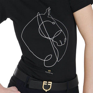T-shirt donna nera line horse Equestro shop del cavallo